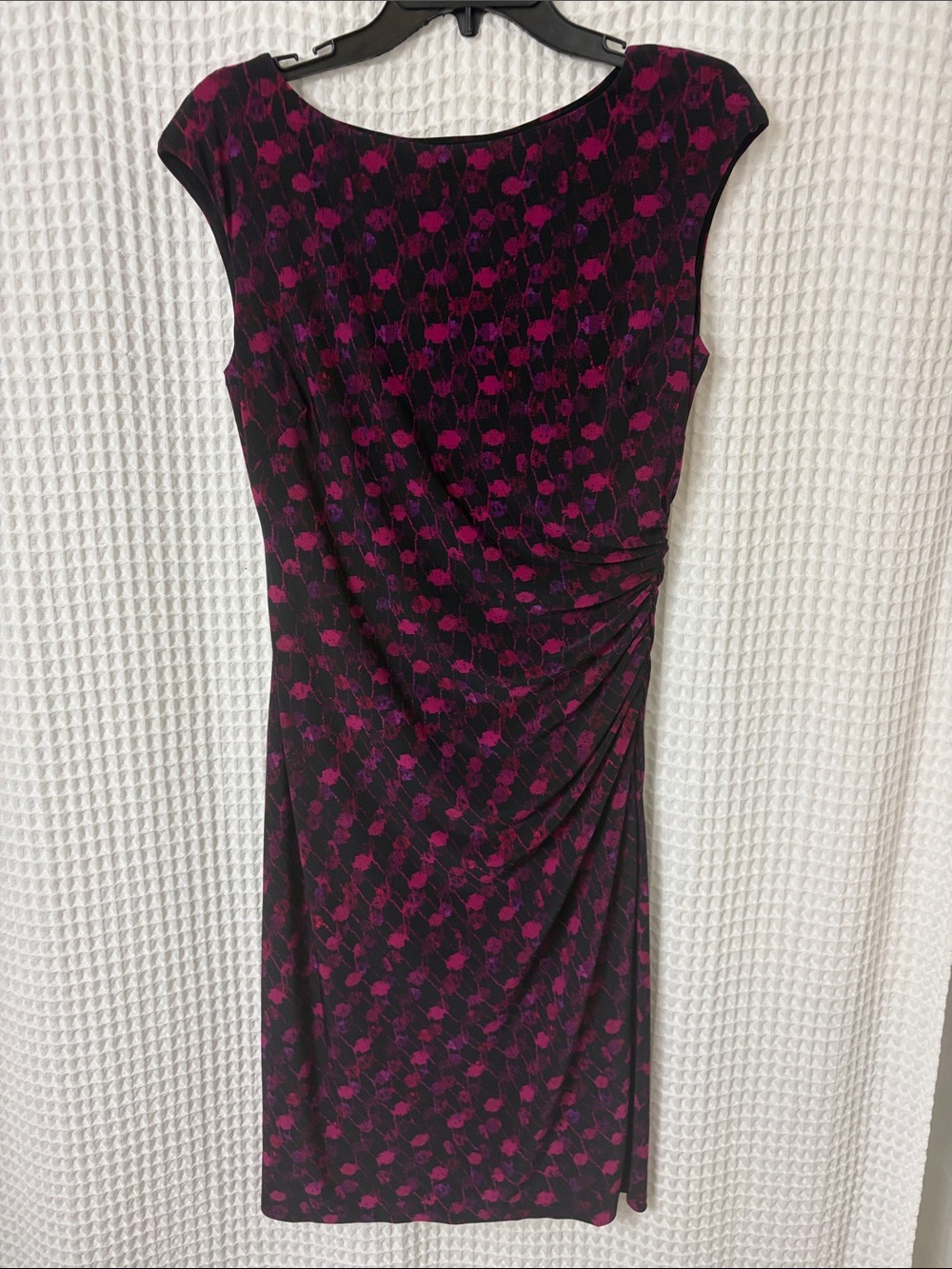 Lauren Ralph Lauren Black Multicolored Capped Sleeved Ruched Sheath Dress Size 6